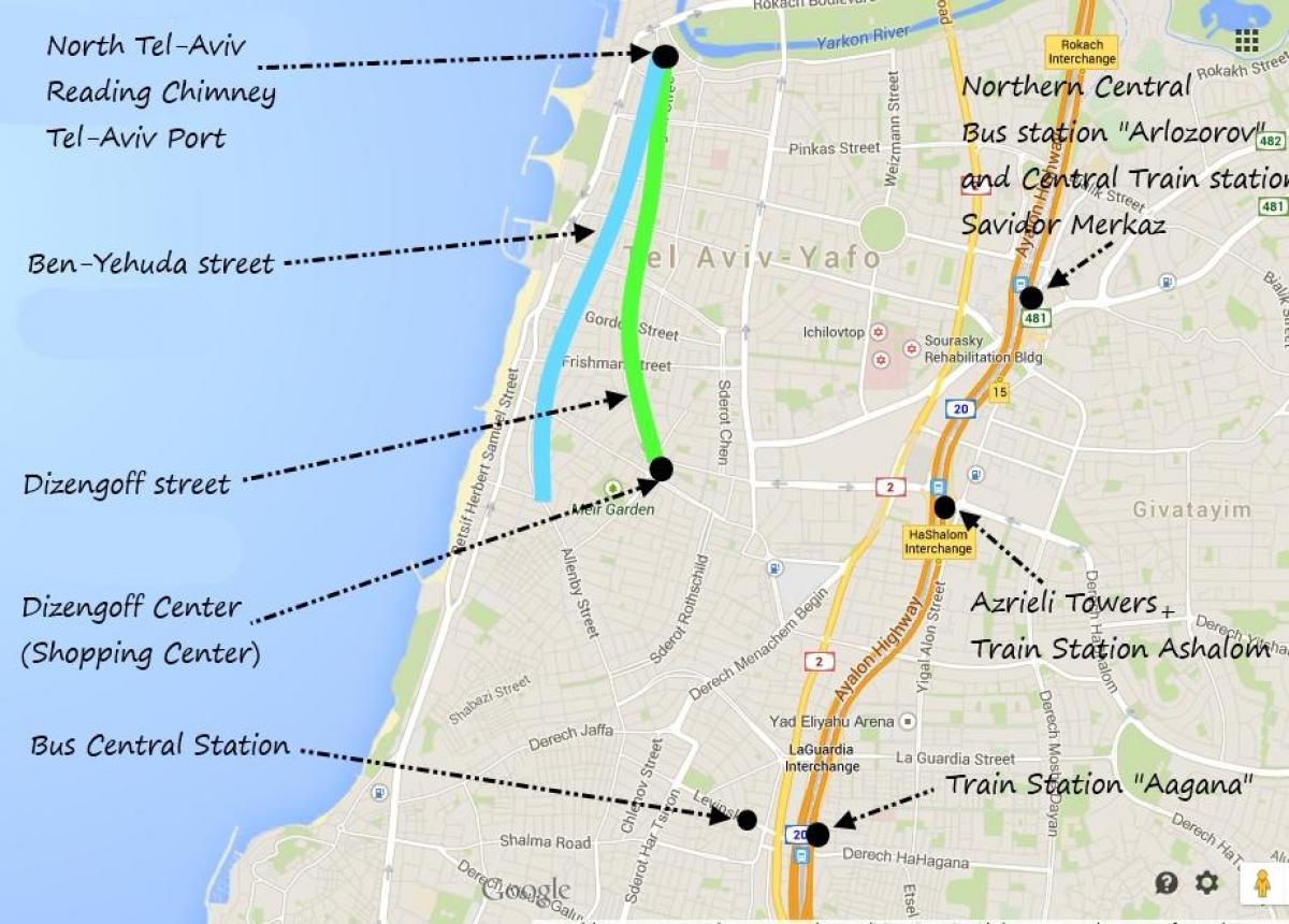 karta över Tel Aviv kollektivtrafik