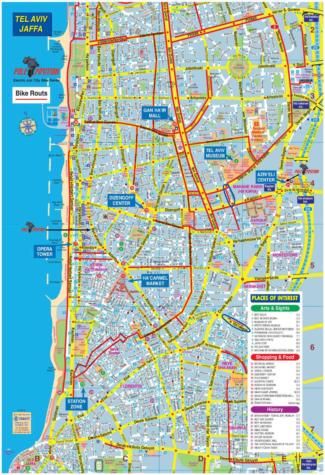 Tel Aviv cykel karta - Karta över Tel Aviv cykel (Israel)