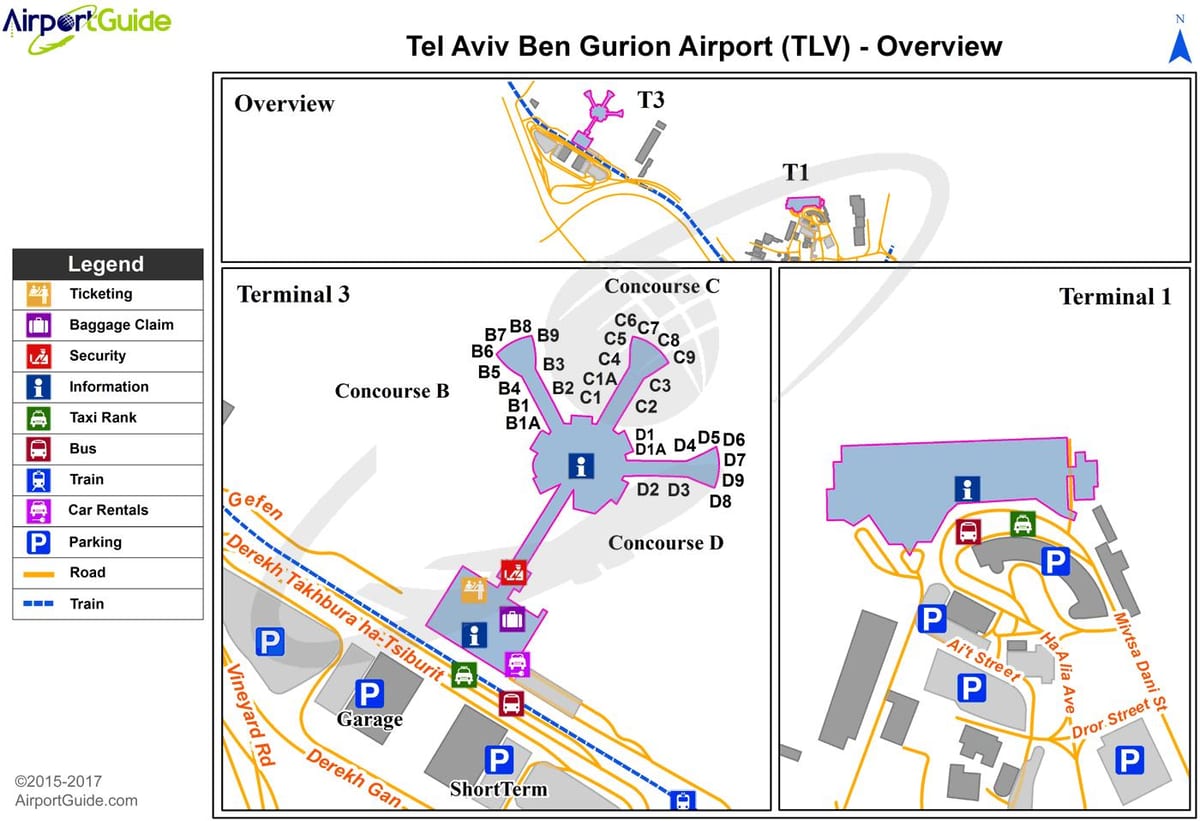 ben gurion airport terminal 3 på karta