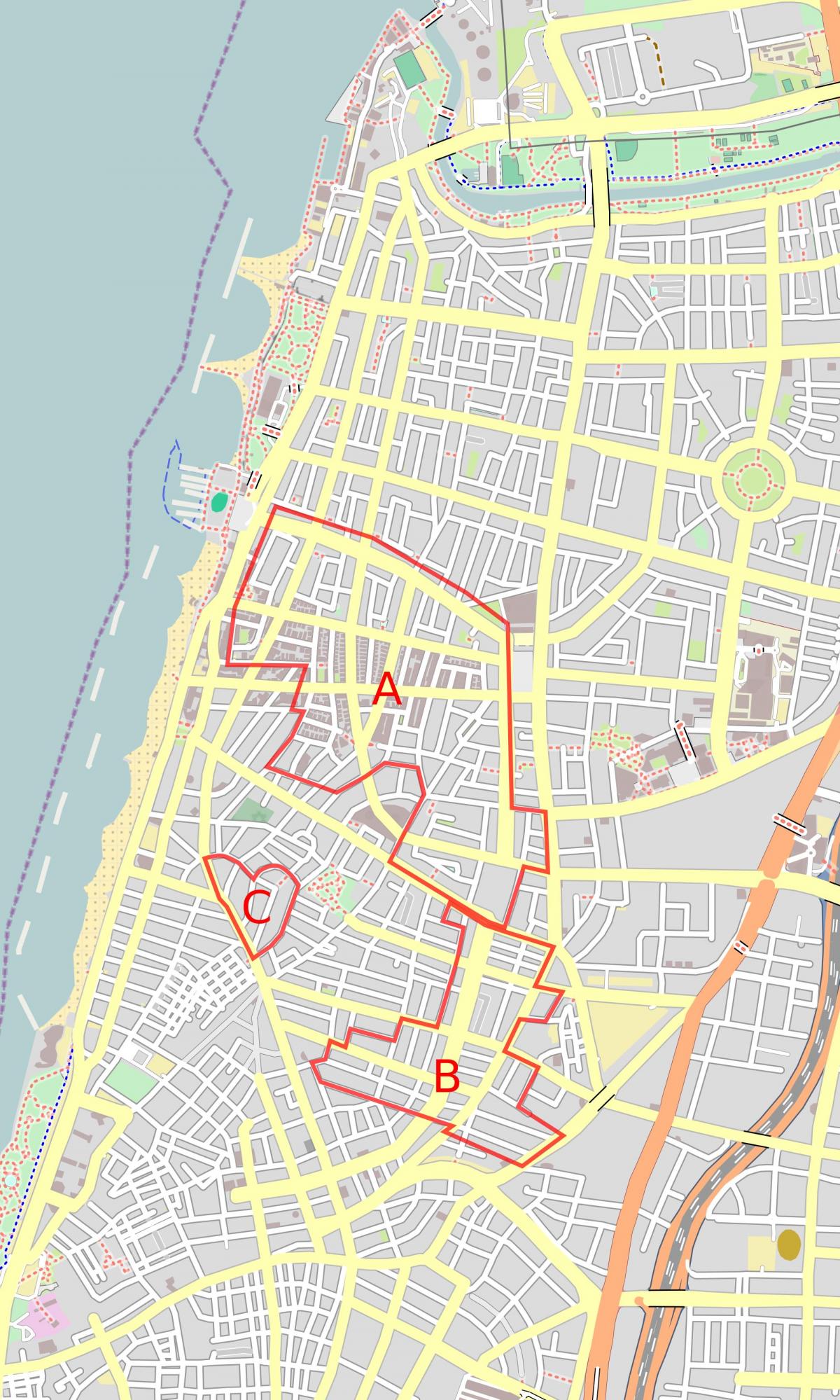 karta över den vita staden Tel Aviv