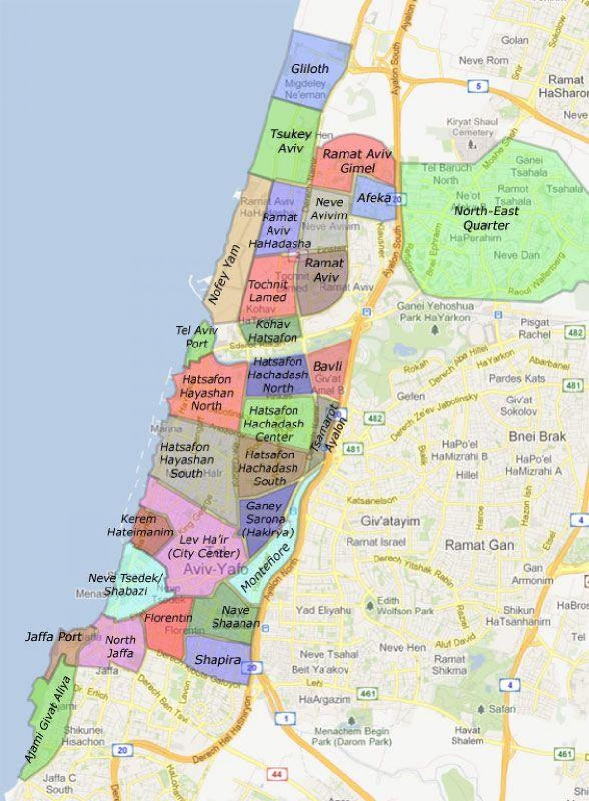 Tel Aviv stadsdelar karta
